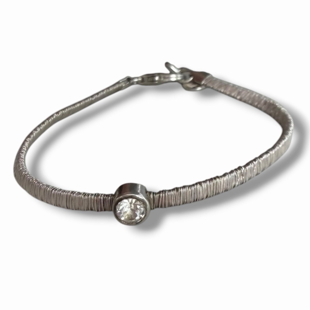 Silpada Take A Bow B2703 925 Sterling Silver Wire Wrap CZ Bracelet Retired Italy